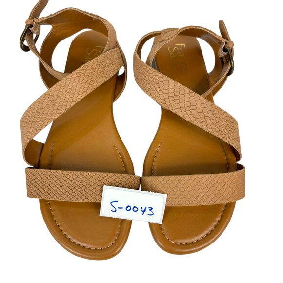 Franco Sarto Flat Leather Sandals Size 8M  Tan Gustar Reptile Embossed - Picture 16 of 16